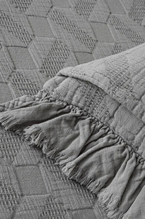 Ecocotton Tanya Gri %100 Organik Pamuk Çift Kişilik Pike Yatak Örtüsü Takımı  