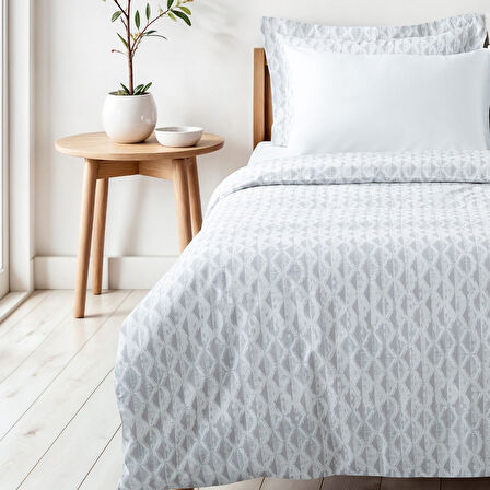 Tria Tek Kişilik Nevresim Takımı %100 Pamuk 210 TC 83 Tel Saten Digital Baskılı Gri 160x220 Cm