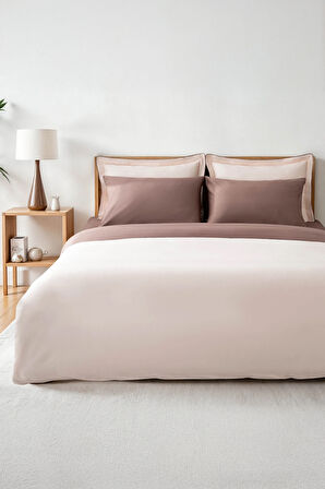 Green Black Hemera Çift Kişilik Nevresim Takımı %100 Pamuk Saten 210 TC Açık Somon - Kahve