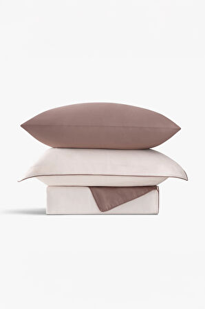 Green Black Hemera Çift Kişilik Nevresim Takımı %100 Pamuk Saten 210 TC Açık Somon - Kahve