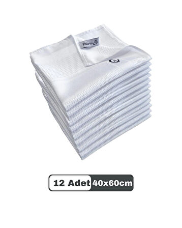 Mikrofiber Cam Bezi Genel Temizlik Bezi Mutfak Banyo Yüzey 12 adet Beyaz 40x60cm