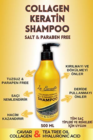 La Benedic Collagen Keratin Salt & Paraben Free Onarıcı Şampuan (Tüm Saç Tipleri İçin) 500ml