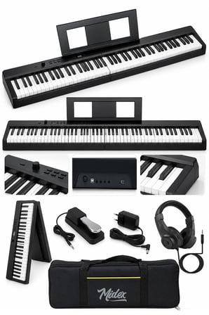 Midex PLX-100BK Taşınabilir Dijital Piyano Tuş Hassasiyetli 88 Tuş Bluetooth Şarjlı (Sustain Pedalı Kulaklık Çanta Metod)