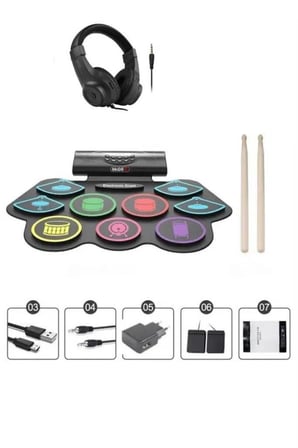 Midex DDX-75 Şarjlı Dijital Davul 9 Ped 2 Ayak Pedalı Bluetooth (Kulaklık Çubuklar Adaptör Full Set)