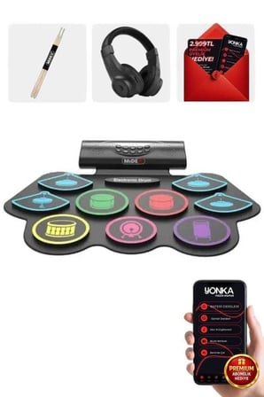 Midex DDX-75 Şarjlı Dijital Davul 9 Ped 2 Ayak Pedalı Bluetooth (Kulaklık Çubuklar Adaptör Full Set)