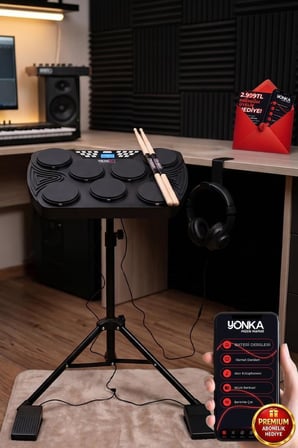 Midex DDX-105ST Profesyonel Standlı Dijital Davul Şarjlı Elektronik Bateri Bluetooth (Davul Stand Kulaklık Baget)