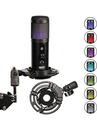 Midex V5 RGB Set USB Oyuncu ve Yayıncı Mikrofonu Condenser Stüdyo (Kayıt Gaming Tiktok Twitch Canlı yayın Discord Youtube)(OUTLET)