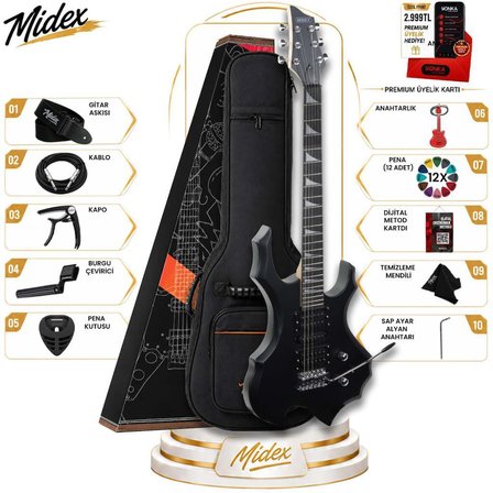 Midex Force-MBK Profesyonel Axel Kasa HSH Elektro Gitar Seti Mat Siyah