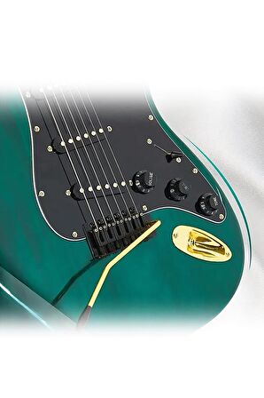 Midex GLC-40GR-AMP Elektro Gitar Seti 25 WATT Şarjlı BT Amfi Kulaklık ve Full SET Siyah - Yeşil