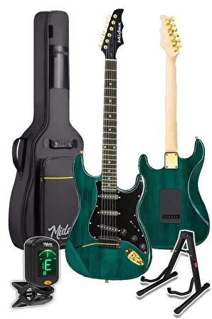 Midex GLC-40GR Profesyonel Elektro Gitar Siyah Yeşil (Stand Gigbag Askı Capo Tuner Pena Kablo Yedek Tel)