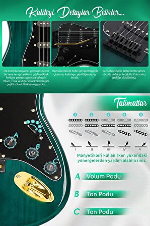 Midex GLC-40GR Profesyonel Elektro Gitar Siyah Yeşil (Stand Gigbag Askı Capo Tuner Pena Kablo Yedek Tel)