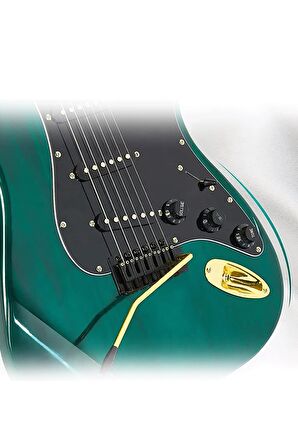 Midex GLC-40GR Profesyonel Elektro Gitar Siyah Yeşil (Stand Gigbag Askı Capo Tuner Pena Kablo Yedek Tel)