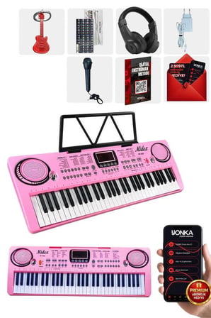 Midex PS-1500PK-H Başlangıç İçin Pembe 61 Tuşlu Org Kulaklık Notalık Mikrofon Metod (100 Ses 100 Ritim)