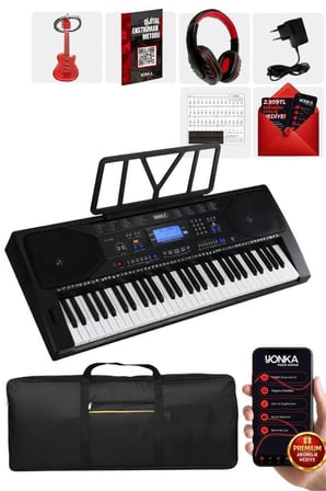 Midex PS-4500K Tuş Hassasiyetli 61 Tuşlu Org Dijital LCD Ekran USB MP3 Kulaklık Çanta Notalık Öğrenme Metodu
