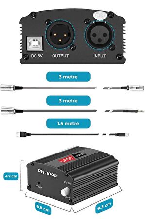 Lastvoice Ph-1000SX +48V Usb Phantom Power Ses Kartı (XLR Kablo 7.1 Kart 3.5 mm Jack Kablo Adaptör)