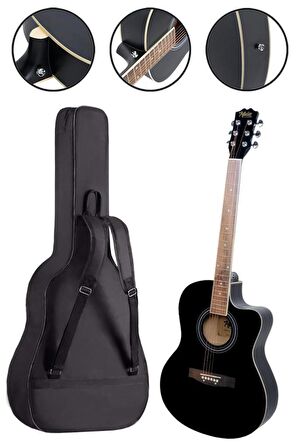 Midex XC-200BK Kesik Kasa Siyah Akustik Gitar 4/4 Yetişkin Üst Segment (Gigbag Çanta Tuner Capo Askı Pena)