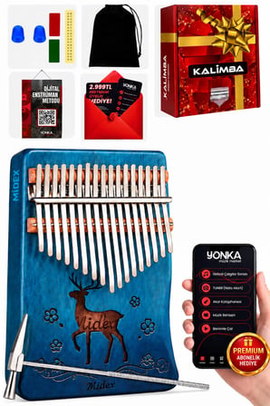 Midex KLX-510 Hakiki Ağaç Geyik Desenli Kalimba 17 Tuşlu