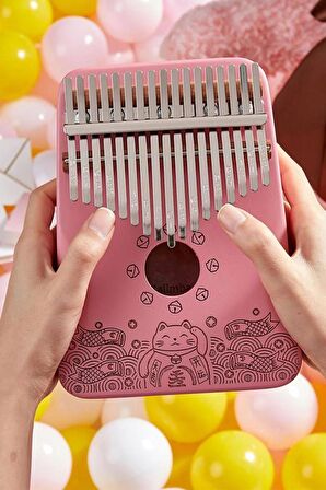 Midex KLX-350 Pembe Kalimba Gerçek Ağaç 17 Tuşlu Full Set