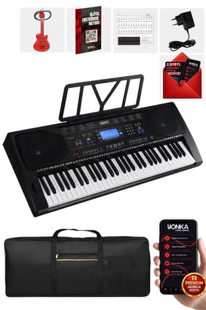 Midex PS-4500 Tuş Hassasiyetli 61 Tuşlu Org Dijital LCD Ekran USB MP3 Çanta Notalık Adaptör Dahil (300 Ses 300 Ritim)
