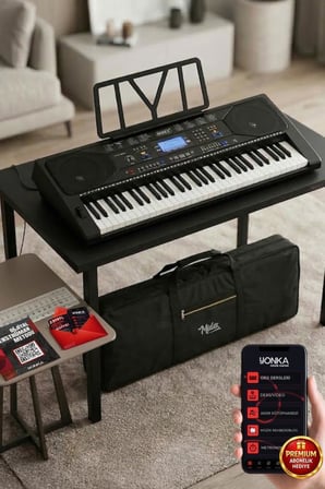 Midex PS-4500 Tuş Hassasiyetli 61 Tuşlu Org Dijital LCD Ekran USB MP3 Çanta Notalık Adaptör Dahil (300 Ses 300 Ritim)