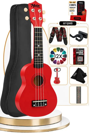 Midex UKX-901RD Kırmızı Soprano Ukulele (Askı Çanta Metod Pena)