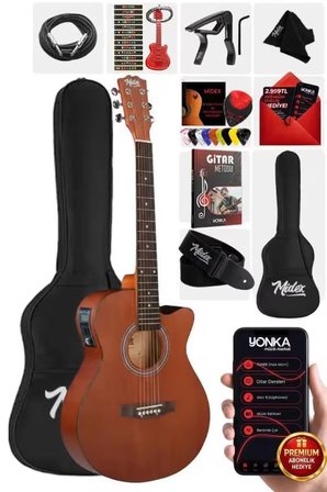 Midex Phx-188EQ Set Masif Ağaç Elektro Akustik Gitar 4/4 (GİGBAG Çanta Tuner Askı Capo Jak Kablo)