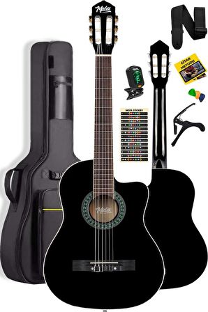 Midex MGX-100BK-BAG Üst Seviye Klasik Gitar 4/4 Sap Ayarlı Gül Klavye (Tuner Çanta Askı Capo Metod Pena)