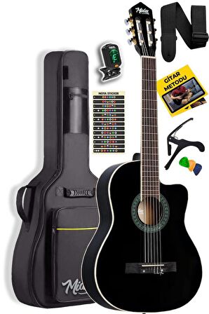 Midex MGX-100BK-BAG Üst Seviye Klasik Gitar 4/4 Sap Ayarlı Gül Klavye (Tuner Çanta Askı Capo Metod Pena)