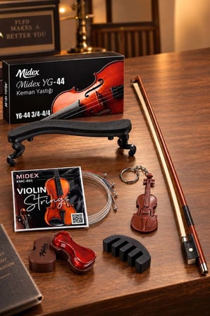 Midex YG-44KYT Keman Yastığı Keman Yayı Keman Teli Reçine Susturucu Set (4/4 ve 3/4 Uyumlu)