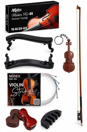 Midex YG-44KYT Keman Yastığı Keman Yayı Keman Teli Reçine Susturucu Set (4/4 ve 3/4 Uyumlu)