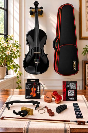 Midex HGA44BK-PAK Full Siyah Set Keman 4/4 (Yastık Tuner Susturucu Yedek Tel Reçine Çanta Yay)