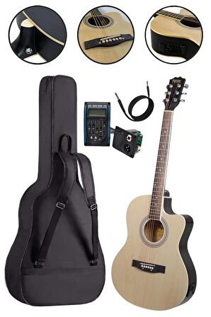 Midex XC-300NT-EQ Profesyonel Elektro Akustik Gitar 4/4 Yetişkin Üst Segment (Gigbag Çanta Tuner Capo Askı Jak Kablo Pena)