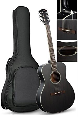 Midex XC-250BK Profesyonel Akustik Gitar 4/4 Yetişkin Üst Segment (Gigbag Çanta Tuner Capo Askı Pena)