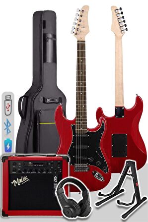 Midex RPH30RD-25AMP RED Elektro Gitar Seti 25 WATT GAİN'Lİ Şarjlı Amfi ve Full SET