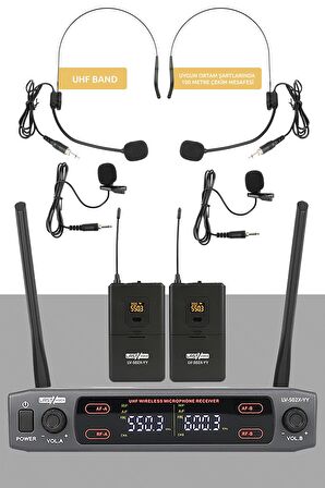 Lastvoice Lv-502YY UHF Dijital 2x30 Kanal Çiftli Yaka Telsiz Kablosuz Mikrofon (Headset Hediyeli)
