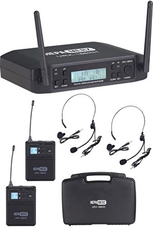 Hepa Merz URX-186HH UHF 2x100 Kanal Çiftli Kablosuz Yaka ve Headset Mikrofonu Çift Anten LCD Ekran