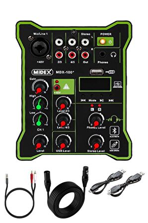 Midex MDX-100 Stüdyo Kayıt İçin Ses Kartlı Mixer +48V Phantom Power ile Stüdyo Mikser