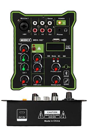 Midex MDX-100 Stüdyo Kayıt İçin Ses Kartlı Mixer +48V Phantom Power ile Stüdyo Mikser