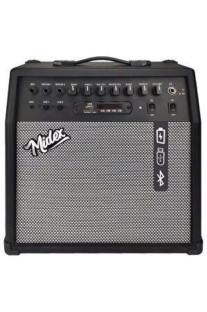 Midex MGA-50USB-BT Elektro Gitar Amfisi 50 Watt USB Bluetooth Şarjlı 4 girişli