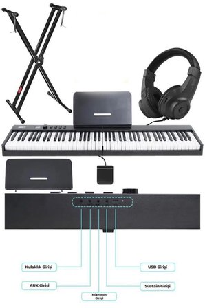 Midex PLX-100BK-ST Taşınabilir Dijital Piyano Tuş Hassasiyetli 88 Tuş Bluetooth Şarjlı (STAND Sustain Kulaklık Çanta Metod)