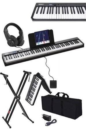 Midex PLX-100BK-ST Taşınabilir Dijital Piyano Tuş Hassasiyetli 88 Tuş Bluetooth Şarjlı (STAND Sustain Kulaklık Çanta Metod)