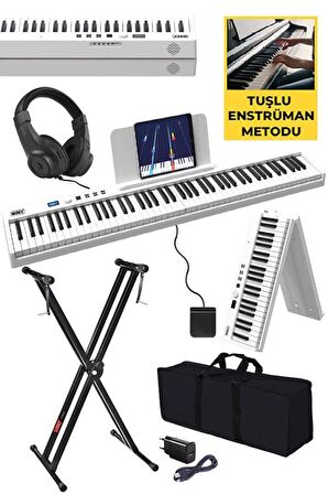 Midex PLX-100WH-ST Taşınabilir Dijital Piyano Tuş Hassasiyetli 88 Tuş Bluetooth Şarjlı (STAND Sustain Kulaklık Çanta Metod)