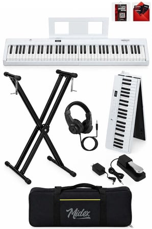 Midex PLX-100WH-ST Taşınabilir Dijital Piyano Tuş Hassasiyetli 88 Tuş Bluetooth Şarjlı (STAND Sustain Kulaklık Çanta Metod)