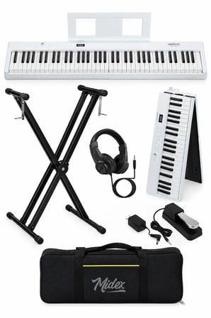 Midex PLX-100WH-ST Taşınabilir Dijital Piyano Tuş Hassasiyetli 88 Tuş Bluetooth Şarjlı (STAND Sustain Kulaklık Çanta Metod)