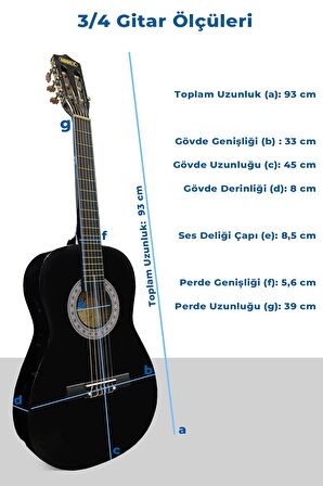 Midex CG-36BK-PAK Kaliteli 36 İnç 3/4 Junior Çocuk Gitarı 8-12 Yaş Arası (Çanta Tuner Askı Pena Metod)