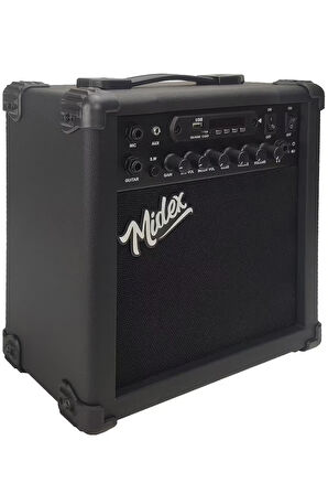 Midex MGA-25BK Elektro Gitar Amfisi 25 Watt USB Bluetooth Şarjlı 2 Girişli