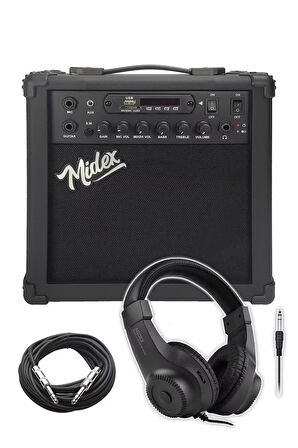 Midex MGA-25BK-HD Elektro Gitar Amfisi 25 Watt USB Bluetooth ve Şarjlı (Amfi Kulaklık ve Jack Kablo)
