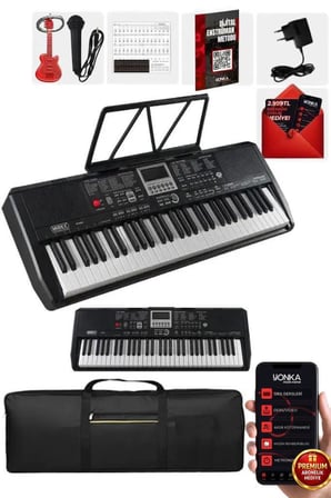 Midex PS-1800BK 61 Tuşlu Kaliteli Org Dijital Ekranlı Çanta Notalık Adaptör Sticker Öğrenim Metodu