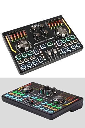 Midex VS15 Üst Seviye Stüdyo Kayıt Canlı Yayın Şarjlı Ses Kartı Efektli Radyo Mikseri (Telefon ve PC Podcast)