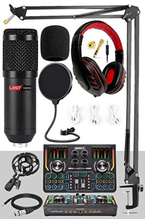 Lastvoice BM800 Titanium Set Efektli Ses Kartı Mikrofon Kulaklık Stand Kayıt Canlı Yayın (PC ve Telefon)